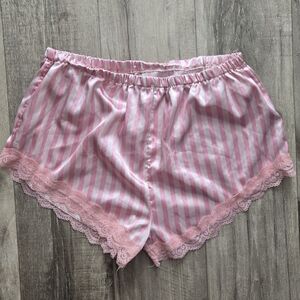 Pink & White Striped Silk Pajama Shorts